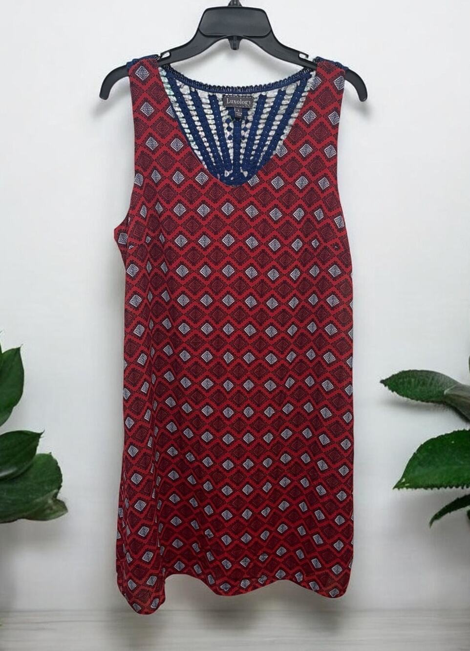 Luxology red blue dress Lace Cottagecore Crochet Trim Whimsy Boho Cottage Large